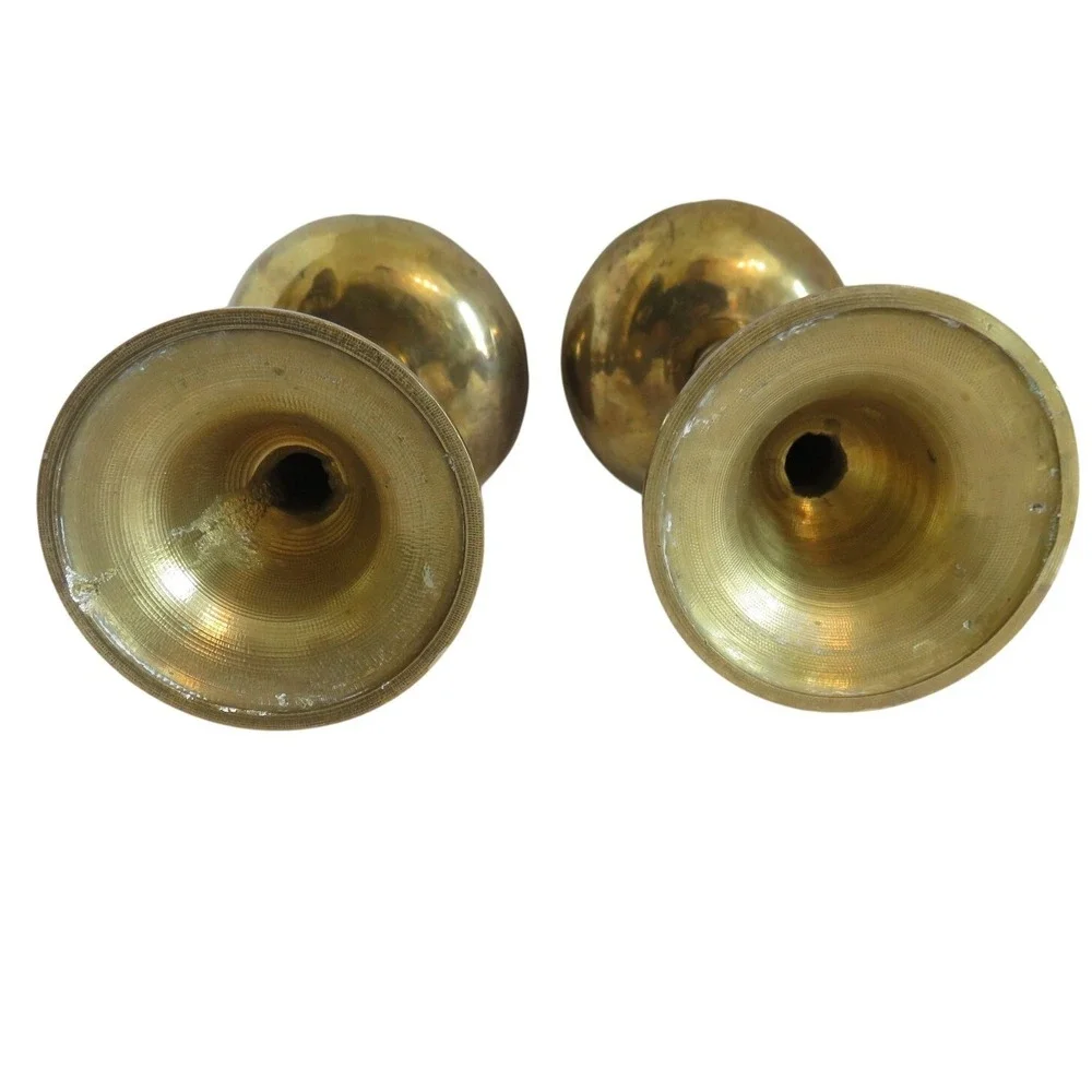 Vintage Solid Brass Scalloped Bobeche‎ Taper Candlestick Holders Pair 8.5 Inch